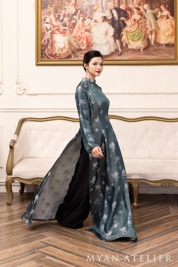 vietnamese formal dress Traditional Ao Dai – Plain High Neck & Pants Set In Japanese Silk, Slightly Stretchy, Elegant Wear Color_Other