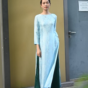 Blue vietnamese dress, Ao dai women with pants, Traditional dress of Vietnamese, Vietnam modern women dress, Vietnamese formal dress AS07