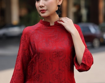 Vietnamese engagement dress, Vietnamese bridal dress, Silk ao dai for women, Ao dai women with pants, Plus size ao dai, Custom ao dai AS47