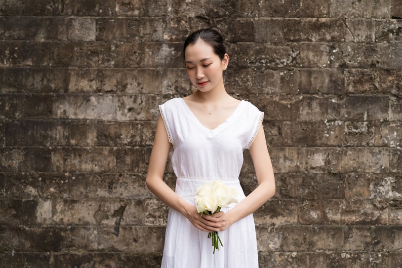 Minimalist Linen Wedding Dress EVELYN, Civil Wedding Linen Dress, Modest Wedding Dress Modern, Linen Wedding Dress Maxi image 9