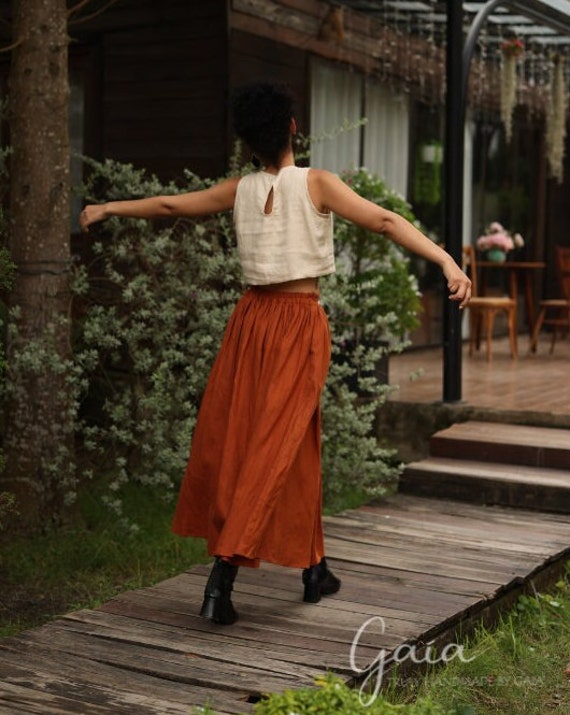 Boho Two Piece Set NELL, Elegant Linen Set, Crop Tops and Skirt