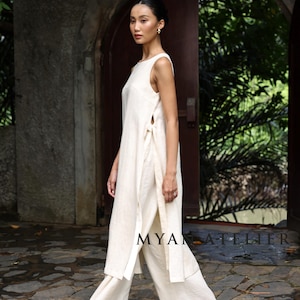 Minimalist linen tunic ORA, Sleeveless tunic, Long tunic dress, Side slit tunic top, Plus size top, Custom tunic, Linen tunics for women