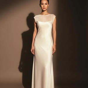 white raw silk dress Simple silk wedding dress White 100% mulberry silk satin maxi dress with cowl neck low open back Minimal sateen fluid liquid bias slip gown