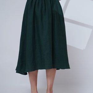 Dark turquoise linen circle skirt, Maxi length skirt, Button front skirt, oversize linen skirt with button closure, linen skirt with pockets 画像 5