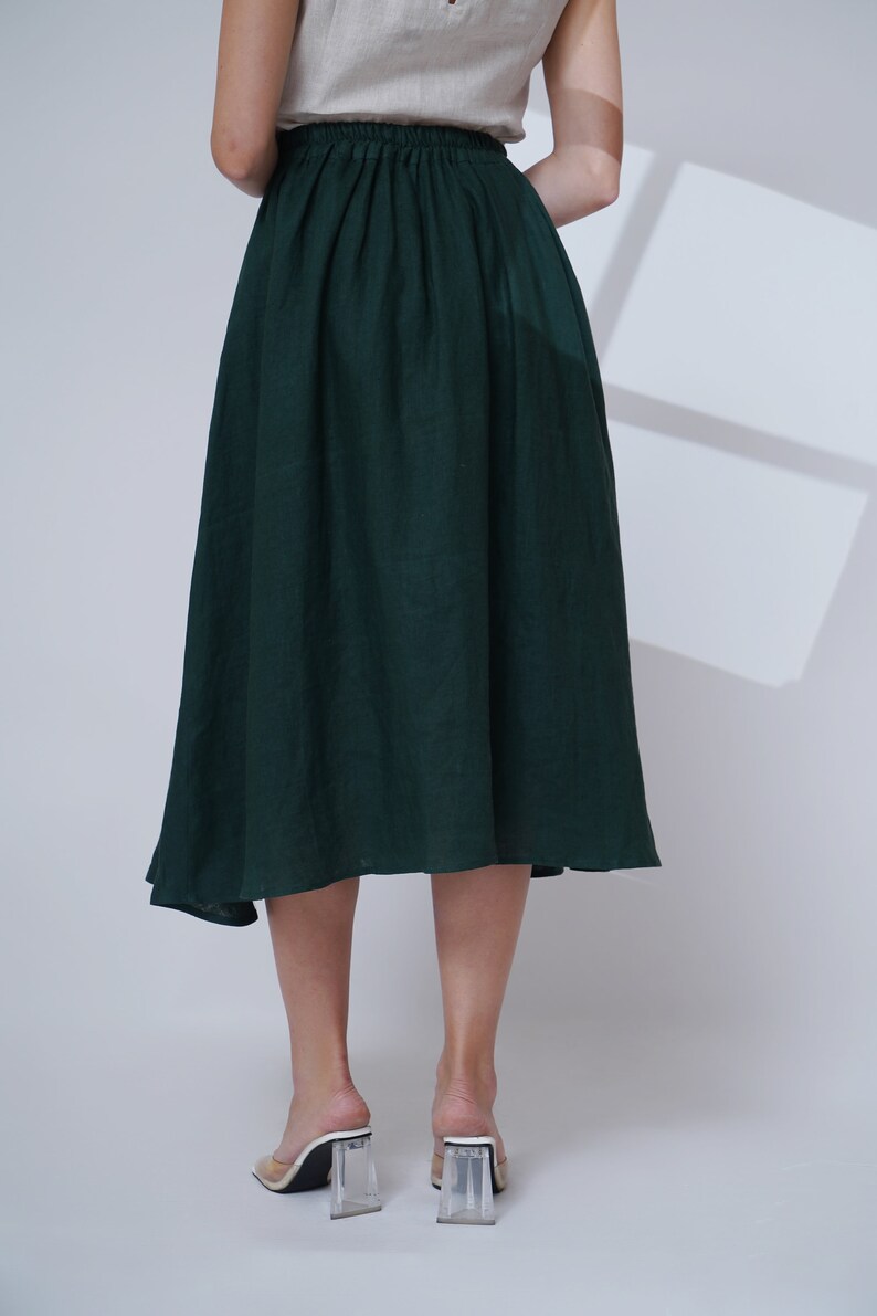 Dark turquoise linen circle skirt, Maxi length skirt, Button front skirt, oversize linen skirt with button closure, linen skirt with pockets 画像 5