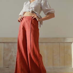 WOMEN'S LINEN PANTS Blue Palazzo Pants, Linen Culottes, High Waist Pants,  Wide Leg Trousers, Maxi Loose Pants, Boho Trousers, Sondeflor 