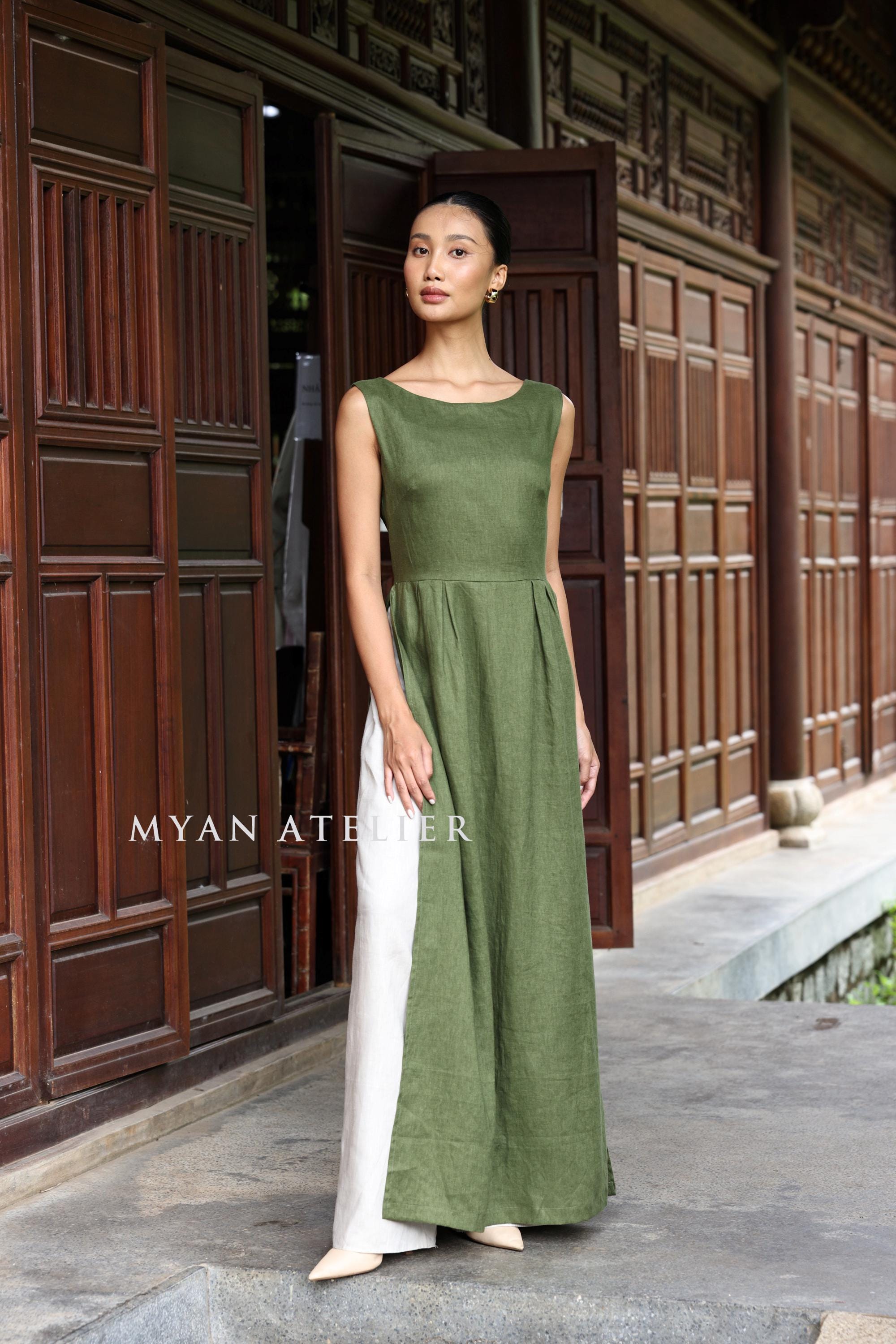 long tunic dress with slits on side Long Sleeveless Linen Tunic Dress AVELINE, Side Slit Linen Tunic Top,  Custom Fit