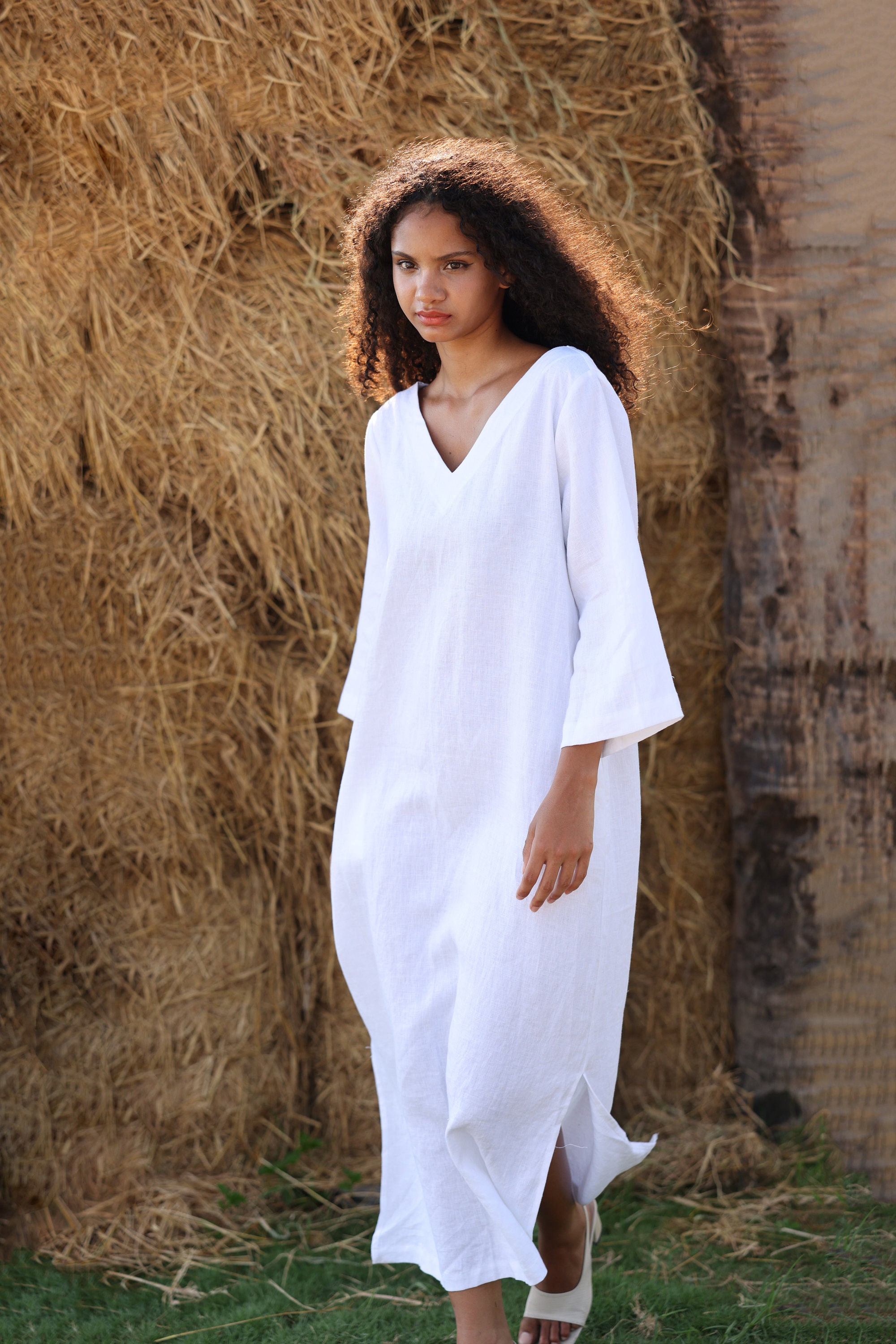 ヌキテパ　Heavy Linen V Neck Dress ヌキテパ Heavy Linen V Neck Dress