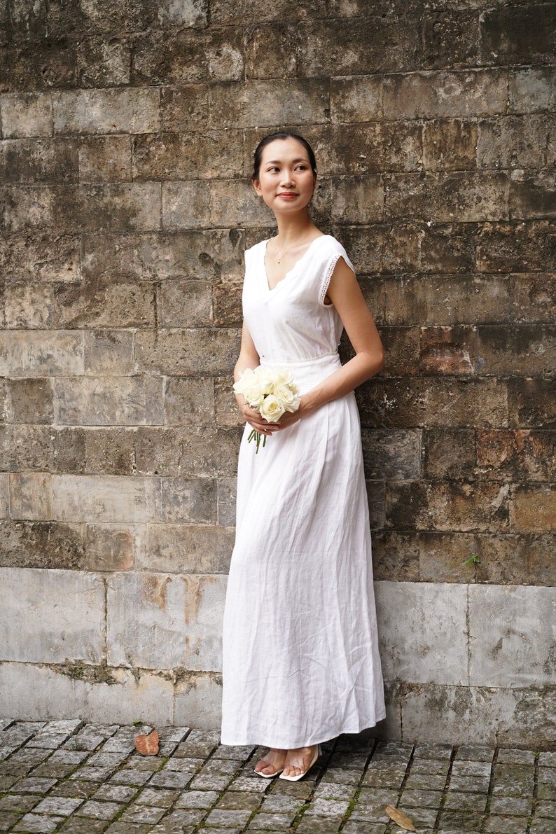 Minimalist Linen Wedding Dress EVELYN, Civil Wedding Linen Dress, Modest Wedding Dress Modern, Linen Wedding Dress Maxi image 4