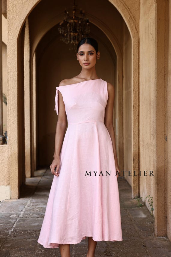asymmetrical dress wedding guest One-shoulder Midi Linen Dress, Dress, Custom Fit Open Back dress Grey A-Line Sleeveless Maxi Color:Black (6) it is recommended to