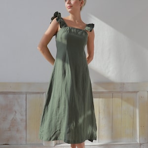 Summer linen dress POLIE, Spaghetti dress, Linen dress women, Midi dress, Linen sundress long, Maxi dress, Linen beach dress, Custom dress