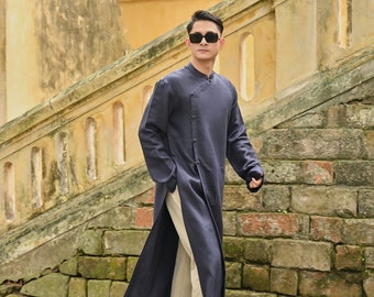 Modern ao dai men in 60 colors, Linen ao dai men, Male linen ao dai, Ao dai tunics men, Vietnamese traditional dress men, Large men ao dai