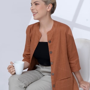 Linen Jacket Women with Buttons JOY, Linen Jacket Petite, Minimalist Linen Blazer, Linen Lightweight Coat, Layered Linen Cropped Jacket