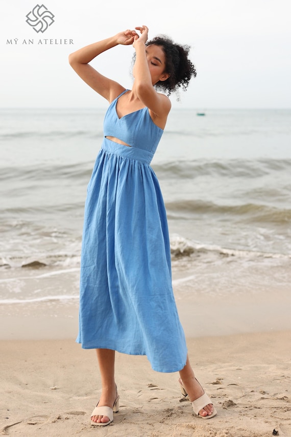 eileen fisher organic linen square neck dress Eileen Fisher Organic Linen Easy Dress in Petunia, L main image 0