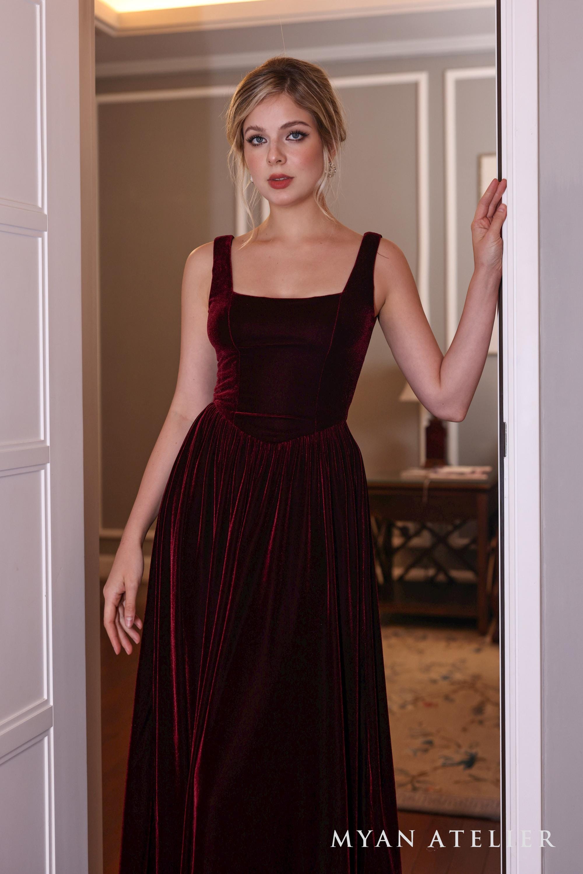 Velvet Square Neck Evening Dress ARIANA, Elegant Formal Dress 