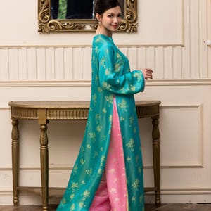 Long Sleeve Silk Ao Dai, Traditional Vietnamese Tunic Dress, Custom Size