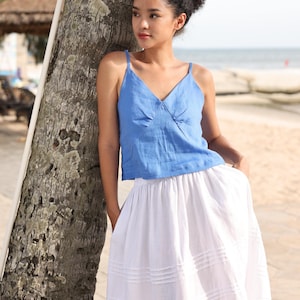 Linen strap top MILOS, Washed linen cami top, V-neck crop top for woman, Summer linen blouse, Natural linen top for woman, Linen basic top