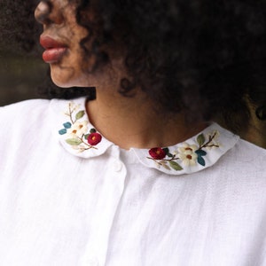 Embroidered linen shirt APLINE, Linen blouse with hand embroidery, White linen shirt, Embroidered blouse, Flower embroidered shirt linen