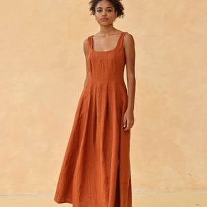 Sleeveless linen dress LILLY, Pleated linen dress, Square neck dress, A-line linen dress, Linen sundress, Linen dresses women, Custom dress