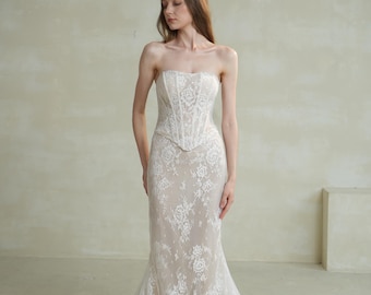 SOLÈNE | Lace Wedding Dress | Strapless | Mermaid Silhouette | Corset Bridal Gown