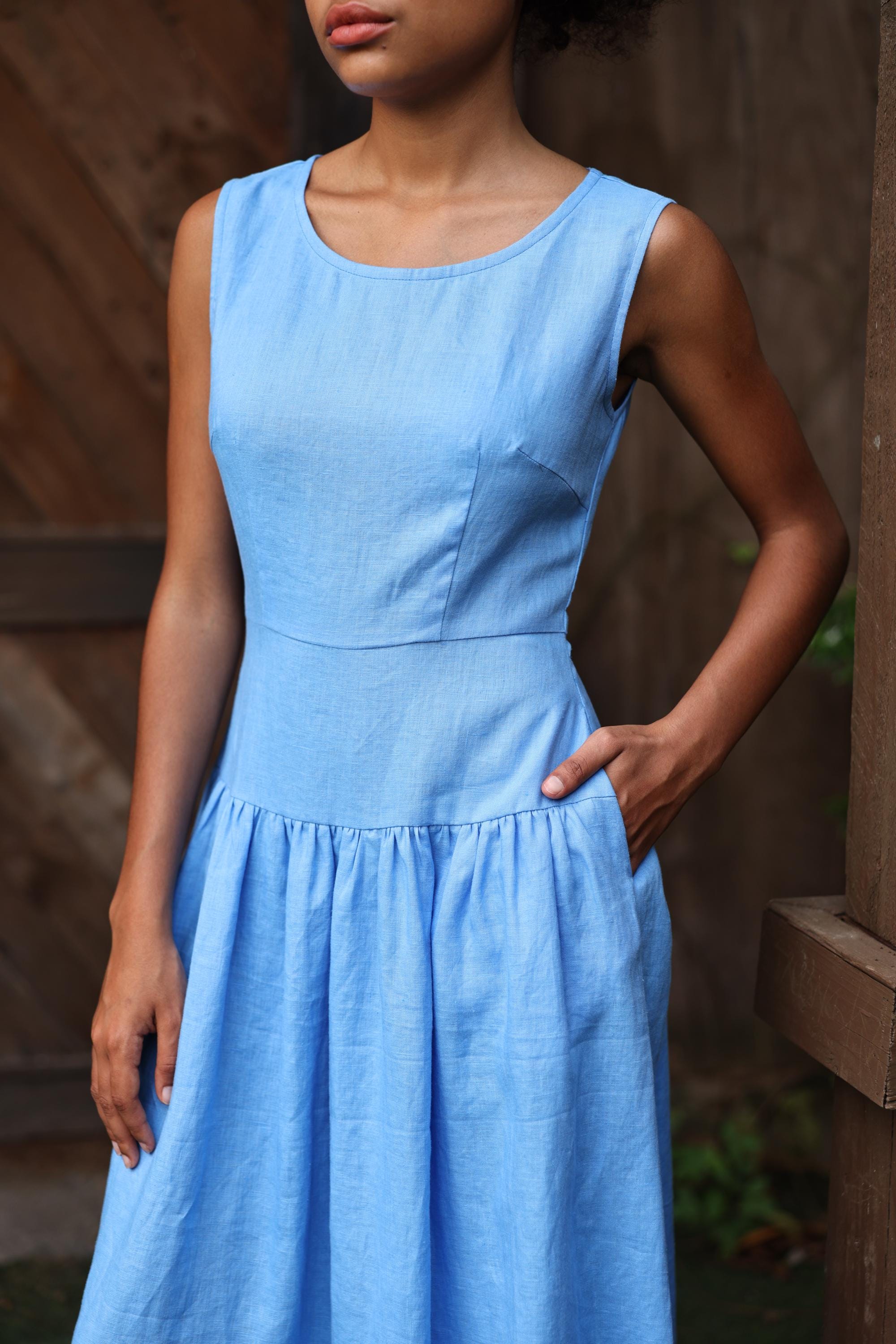 Dropped Waist Dress WINONA, Linen Dress Women, Elegant Linen Dress 