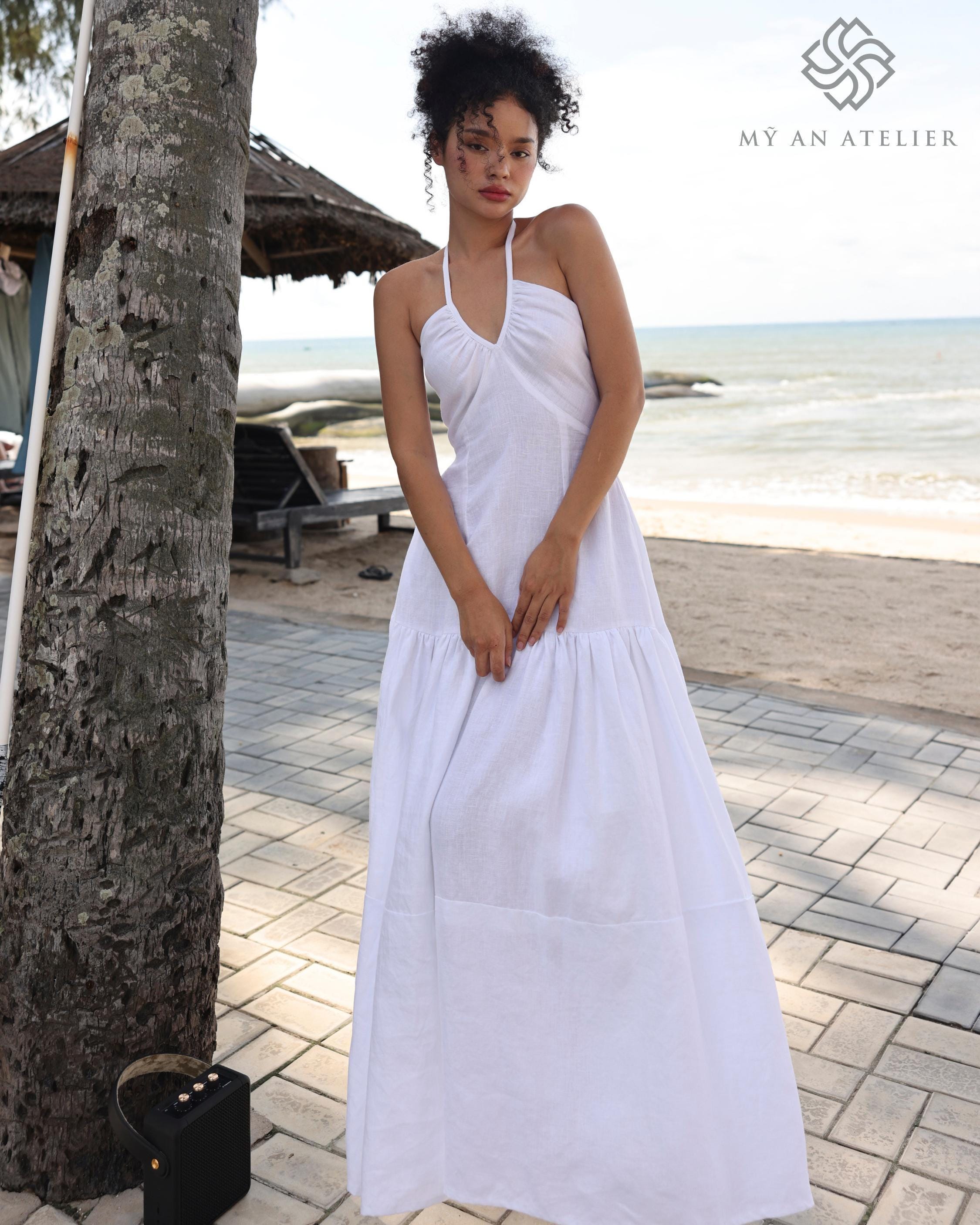Backless Halter Maxi Linen Dress ASTRID, Wedding Guest Dress, Custom Fit -  Etsy