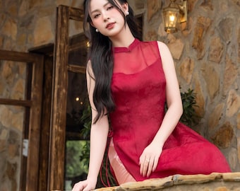 2-layer mulberry silk ao dai wedding, Sleeveless ao dai, Ao dai women modern, Vietnamese dress with pants, Plus size Vietnamese dress AS66