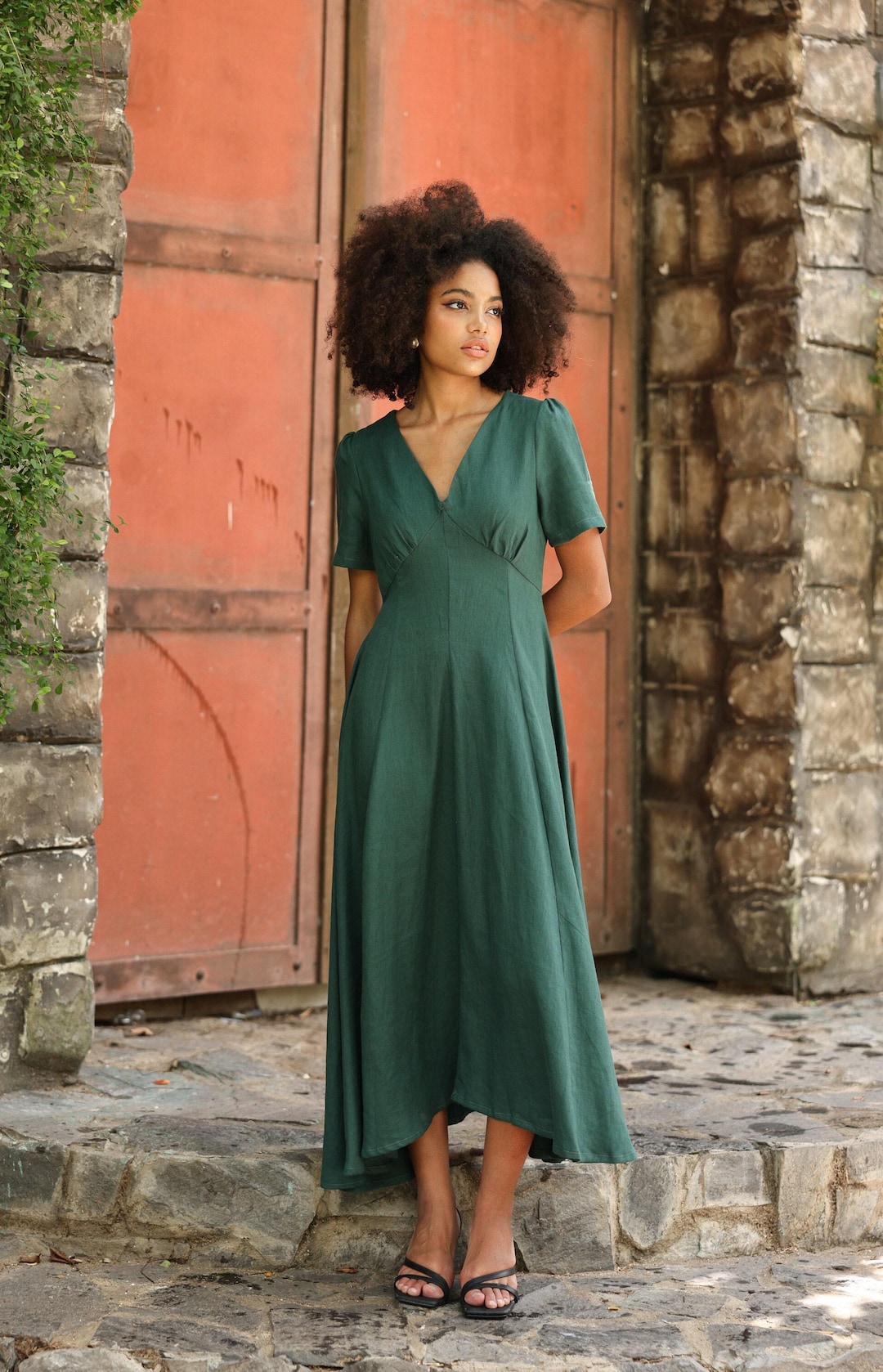 V-neck Linen Dress VALLEY, Sundress With Pockets, Women Clothing, Wedding  Guest Dress, Custom Fit - Etsy