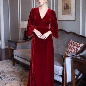 V-neck wrap velvet dress VANA, Floor length dress, Formal dress, Holiday party dress, Velvet dress women, Custom dress, Elegant velvet dress