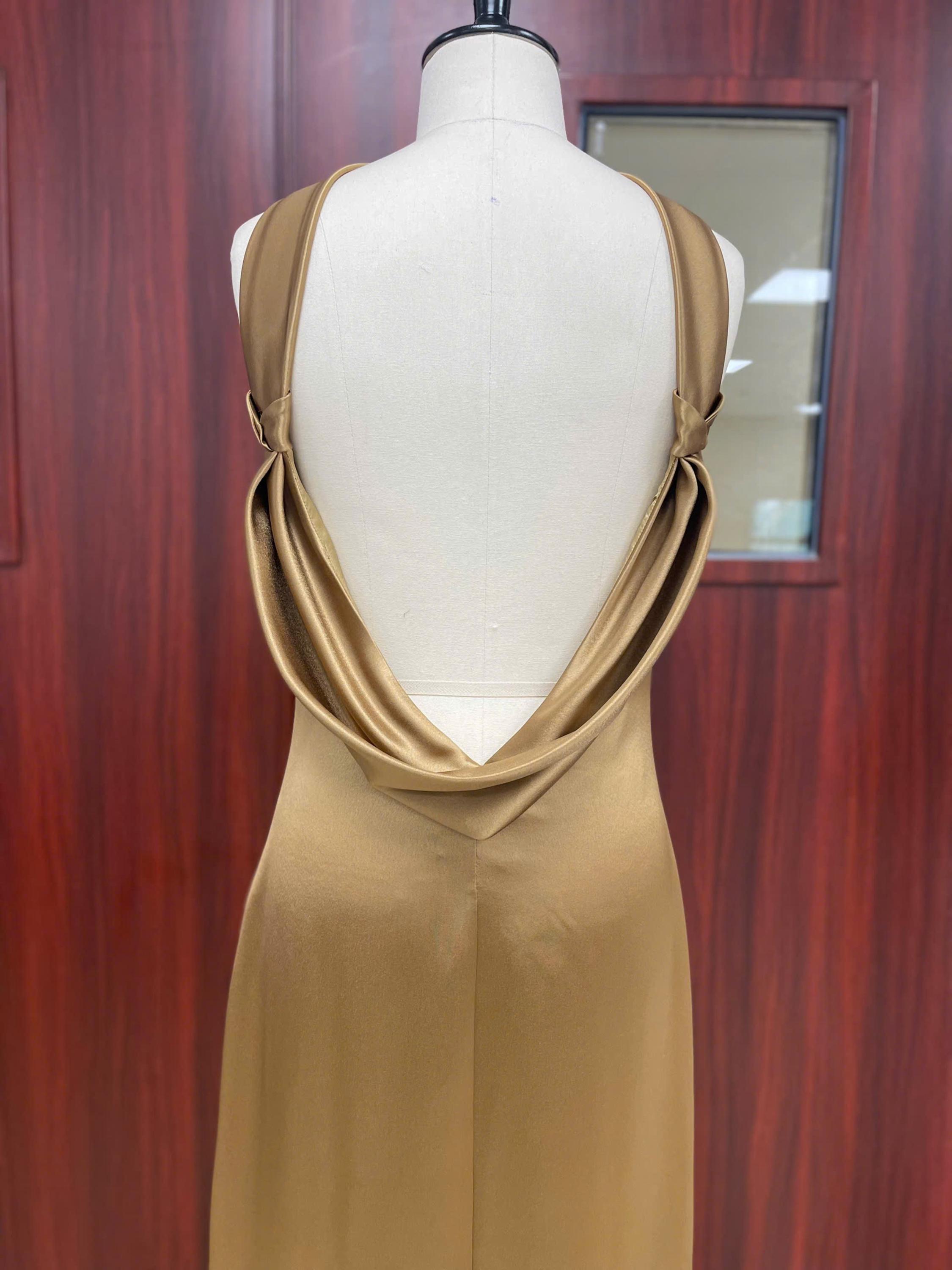 silk halter backless dress BACKLESS V LONG HALTER DRESS - Viscose Satin
