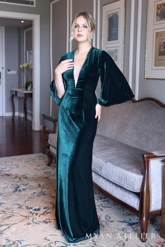 slim fit dress slacks Wedtrend Women Peacock Blue A-Line Holiday Dress Velvet Cut Out Maxi Formal Dress with Long Sleeves, Peacock Blue / US16W main image 1