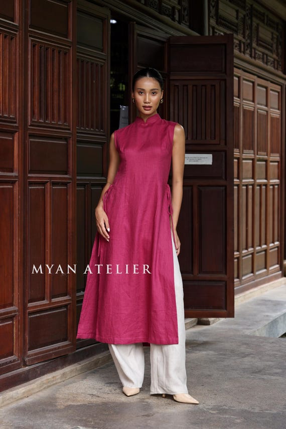 linen tunics and dresses Classic Minimal Linen Tunic Dress with Pockets Old Linen Mill