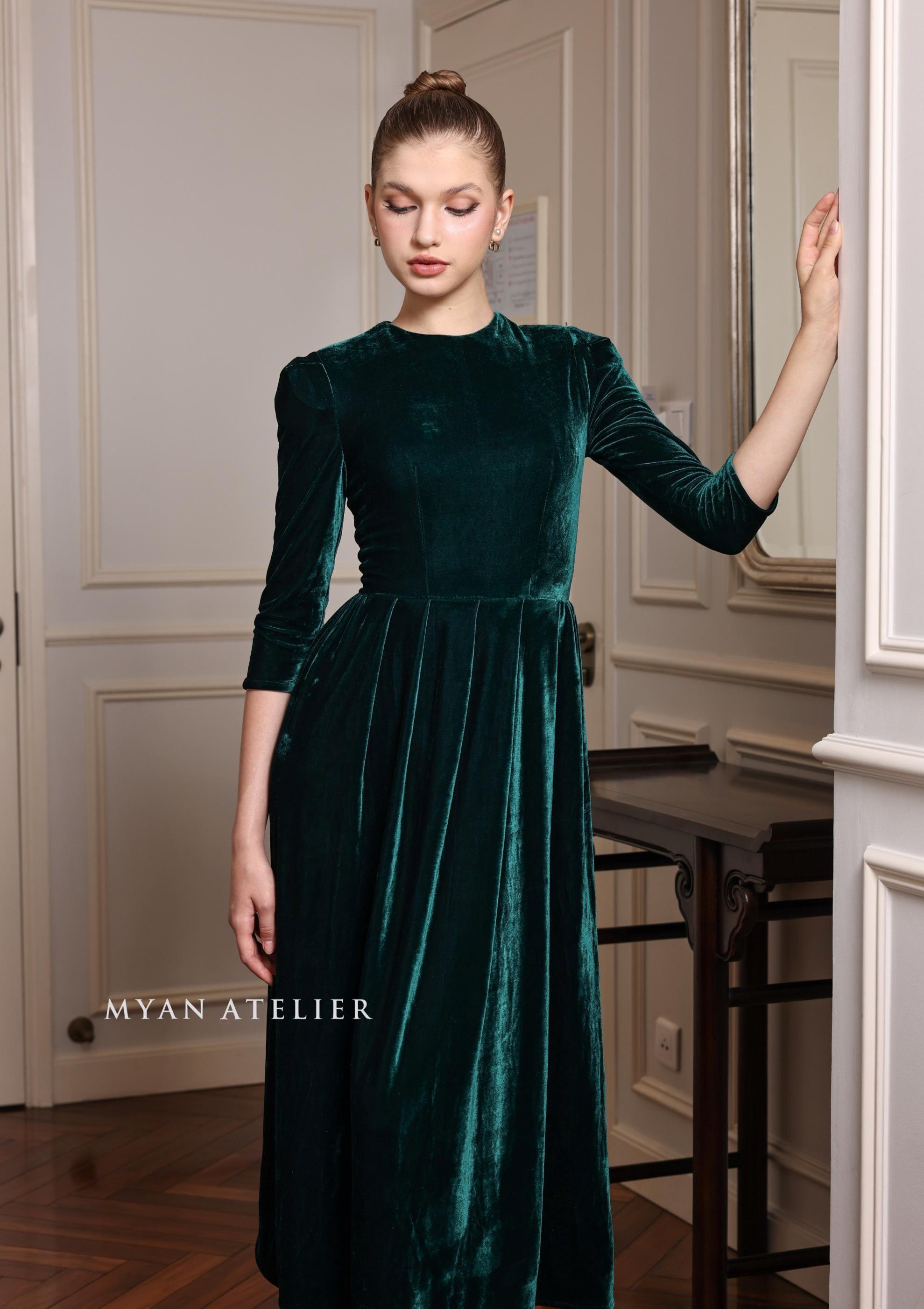 Green Velvet Midi Dress - Etsy