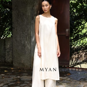 Sleeveless linen ao dai, Modern ao dai, Vietnamese tunic dress, Ao dai women with pants, Vietnamese bridesmaid dress, Custom ao dai LA-W35