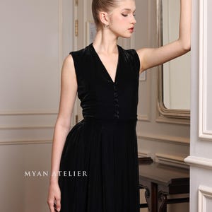 Sleeveless V-neck velvet dress VALE, Velvet bridesmaid dress, Formal velvet dress, Long black velvet dress, Velvet dress women, Custom dress
