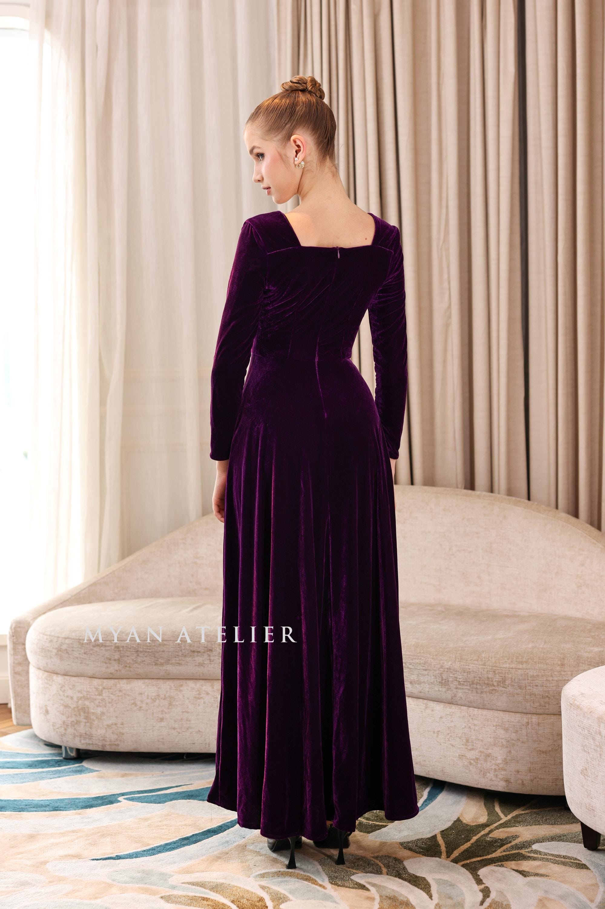 Purple Velvet V Neck Velvet Dress Long Sleeve The Jaclyn Velvet Deep V Long  Sleeve Bodycon