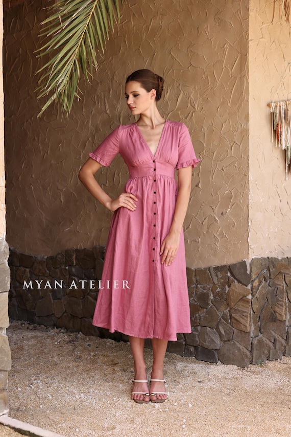 ruffle sleeve linen dress Linen Ruffle Sleeves Long Dress