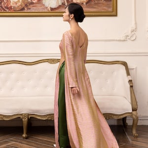 Boat neck ao dai, Ao dai women with pants, Silk ao dai for women, Custom made ao dai, Plus size ao dai, Vietnamese wedding guest dress AS90