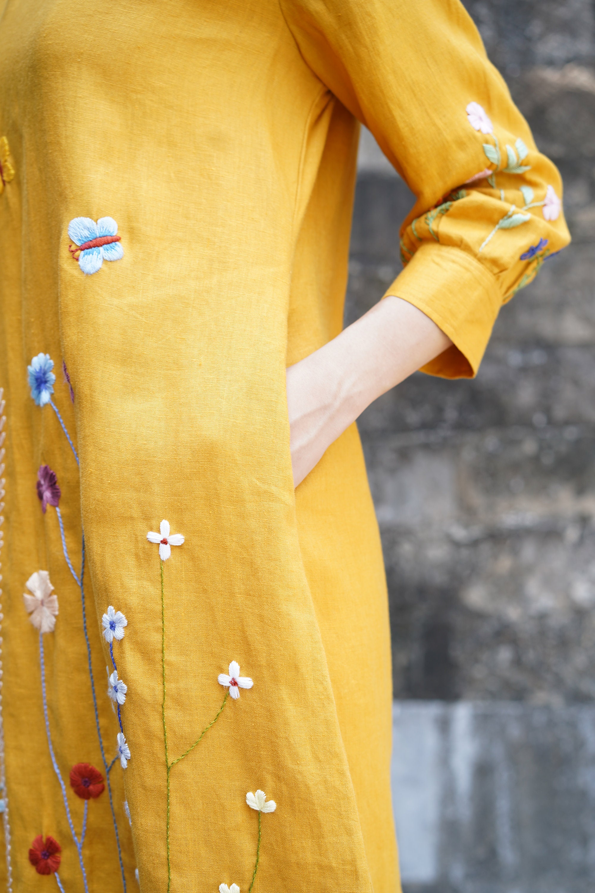 アメリヴィンテージ】DAMASK EMBROIDERY LINEN DRESS