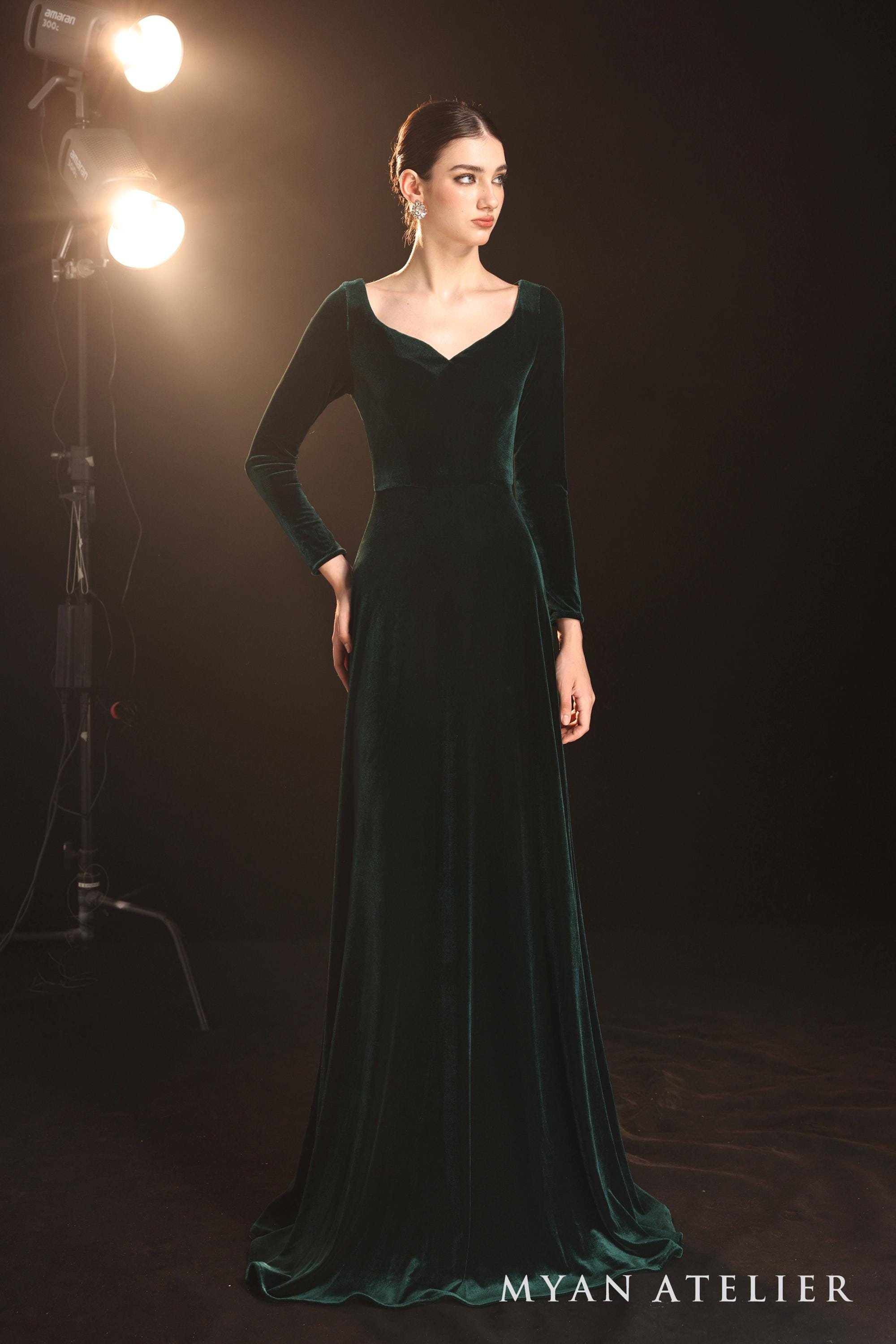 cece formal velvet lace sweetheart long dress Marley Formal Velvet Lace Sleeve Long Dress main image 0