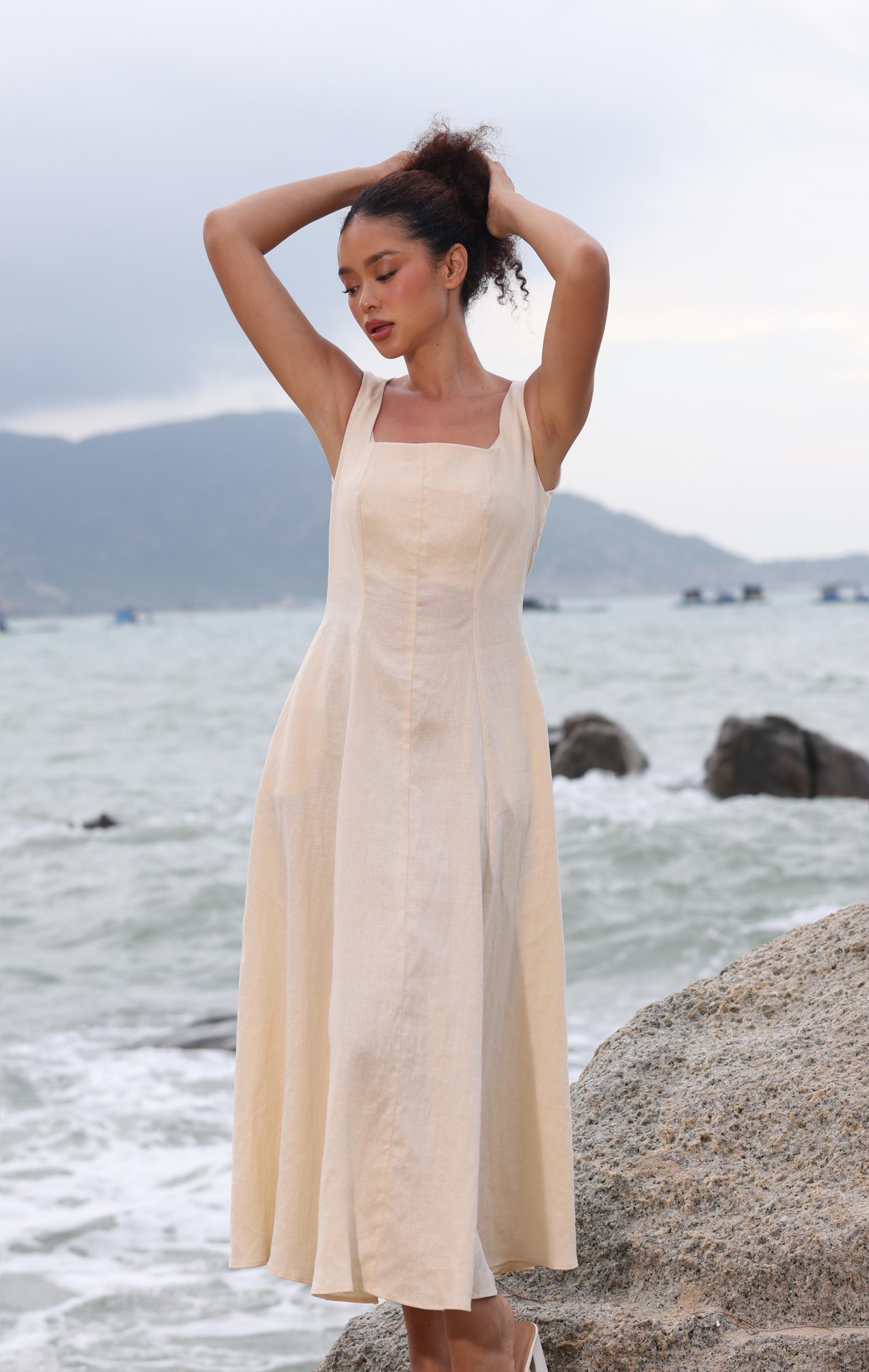 Wide Straps Linen Dress Women LYA, Sundress with Pockets, Women Clothing, Wedding Guest Dress, Custom Fit