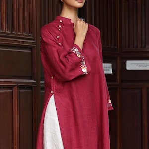 Hand-embroidered linen ao dai, Ao dai for Tet, Vietnamese long dress, Ao dai with pants, Wedding Vietnamese dress, Custom ao dai ELA-W45