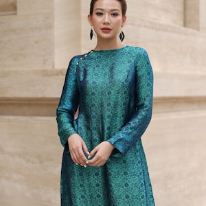 Custom silk dress of Vietnamese, Ao dai women with pants, Vietnamese long dress, Ao dai women modern, Ao dai plus size, Handmade ao dai AS53