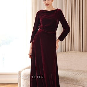 Elegant boat neck gown dress SUSAN, Floor length dress, Wine velvet dress, Formal velvet dress, Velvet dress for women, Custom dress