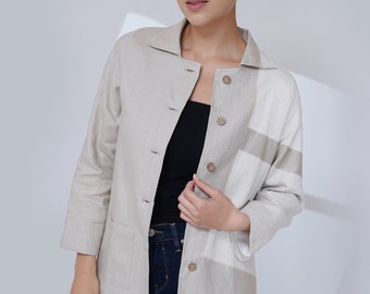 Linen Jacket Women with Buttons, Linen Jacket Petite, Minimalist Linen Blazer, Linen Lightweight Coat, Fall Spring Linen Jacket