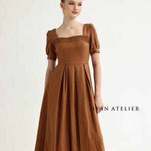 Linen square neck dress FAYRA, Elegant linen summer dress, Mother of the bride dress, Wedding guest dress, Linen dress women, Custom dress