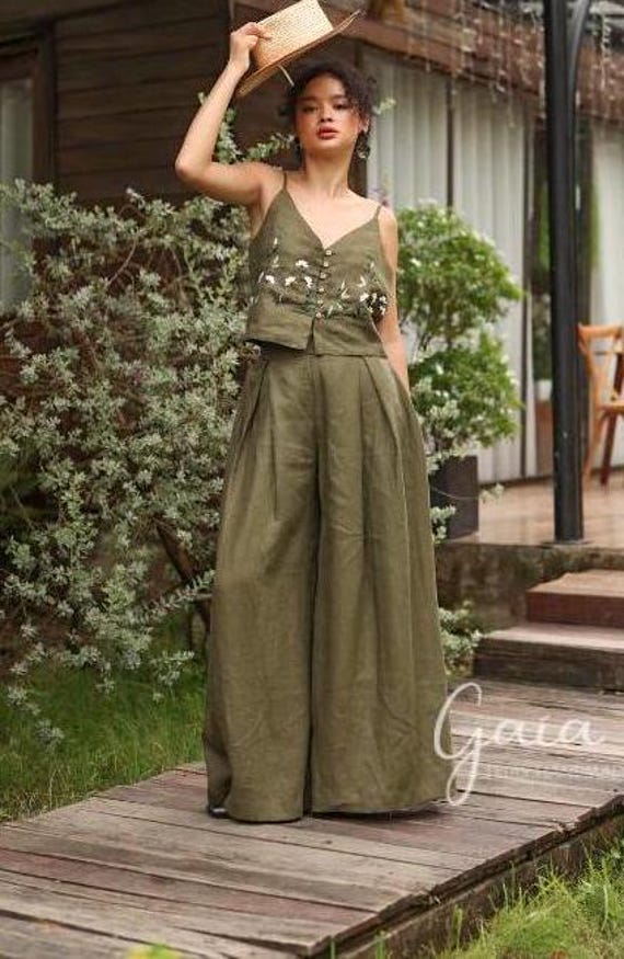 Super Wide Leg Pants DARCY, Pleated Linen Pants, Flowy Linen Super Wide Leg Pants DARCY, Pleated Linen Pants, Flowy Linen