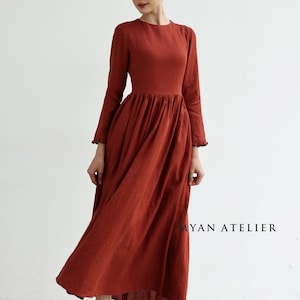 Long sleeves linen dress NERIDA, Elegant linen dress, Linen clothing, Plus size dress, Wedding guest dress, Linen dress women, Custom dress