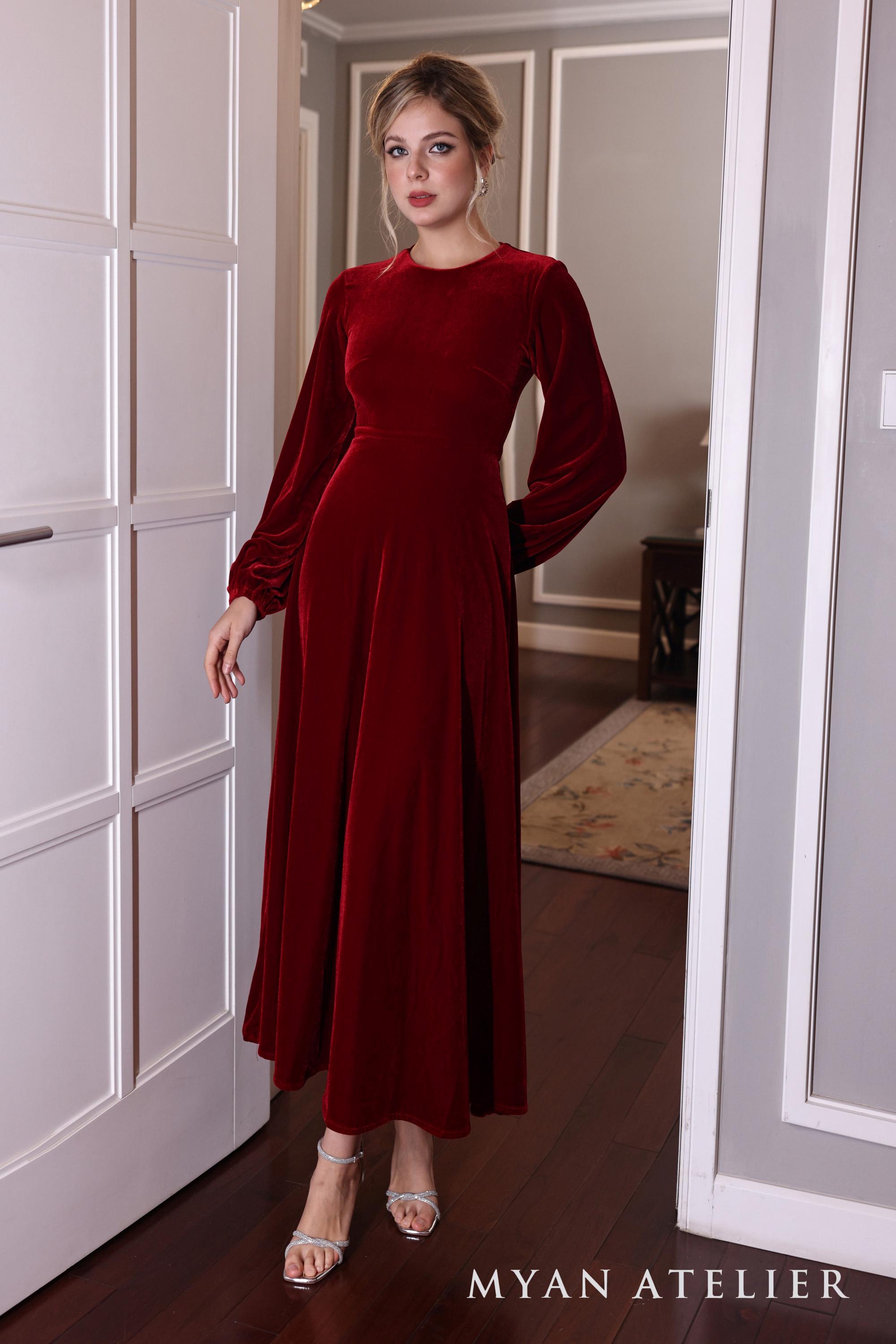 Long Sleeve Velvet Shirt Dress JAN, Elegant Velvet Dress