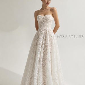 ELEANOR / Vestido de novia de encaje / Sin tirantes / Corsé incorporado / Vestido de novia de gala